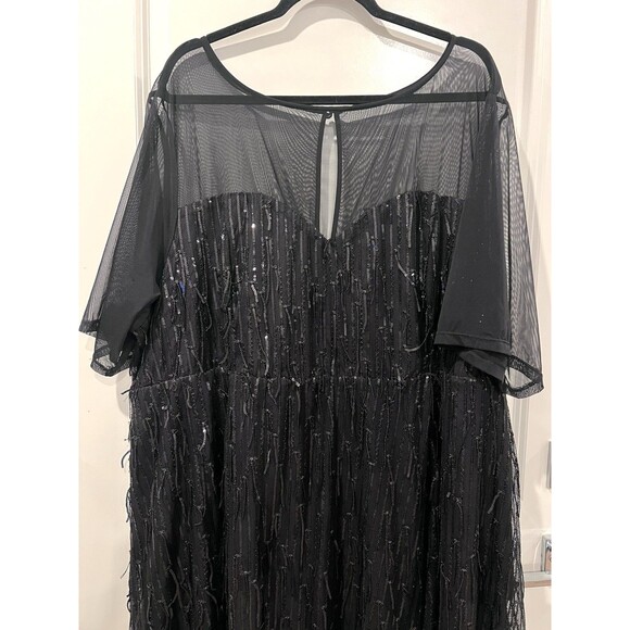Torrid Illusion Sleeve Skater Dress Sequin Fringe Black Flapper Midi Size 28 - Picture 6 of 15